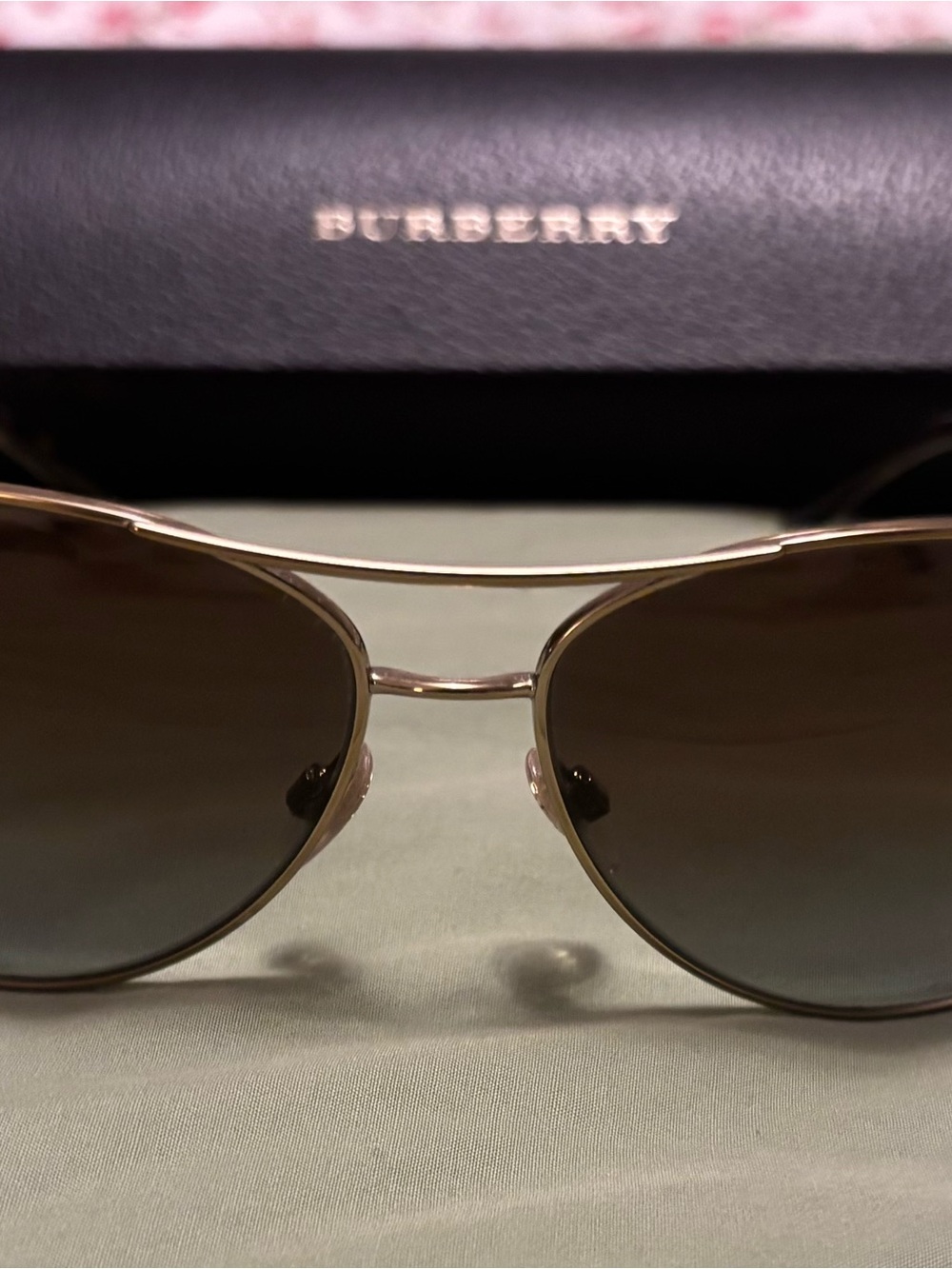 Burberry Gold Frame Brown Lens Aviator Sunglasses - Men's